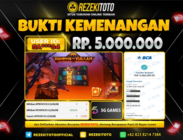 BUKTI KEMENANGAN 12 SEPTEMBER 2025 HAMMER OF VULCAN 5 JUTA 