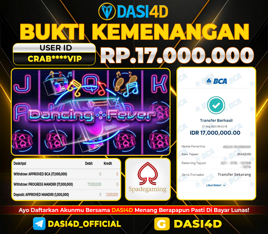 BUKTI KEMENANGAN 27 AGUSTUS 2025 DI  DANCING FEVER WD RP. 17.000.000