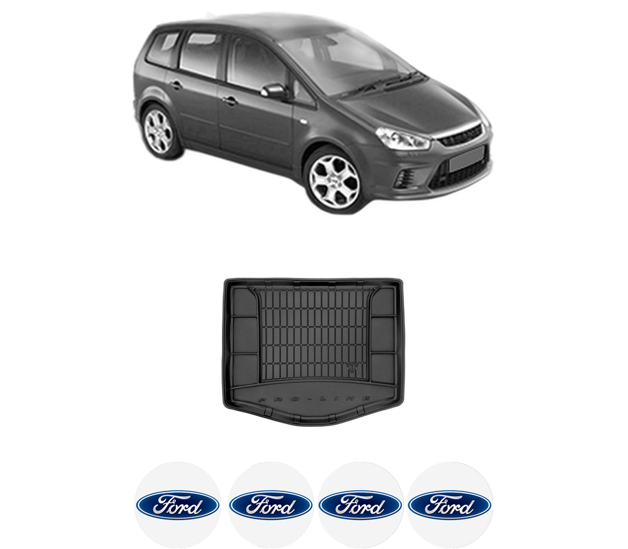 Tavita Portbagaj FORD C-MAX (DM2) din 2007-2010, Protectie Portbagaj Auto, 4x Stickere auto cu FORD