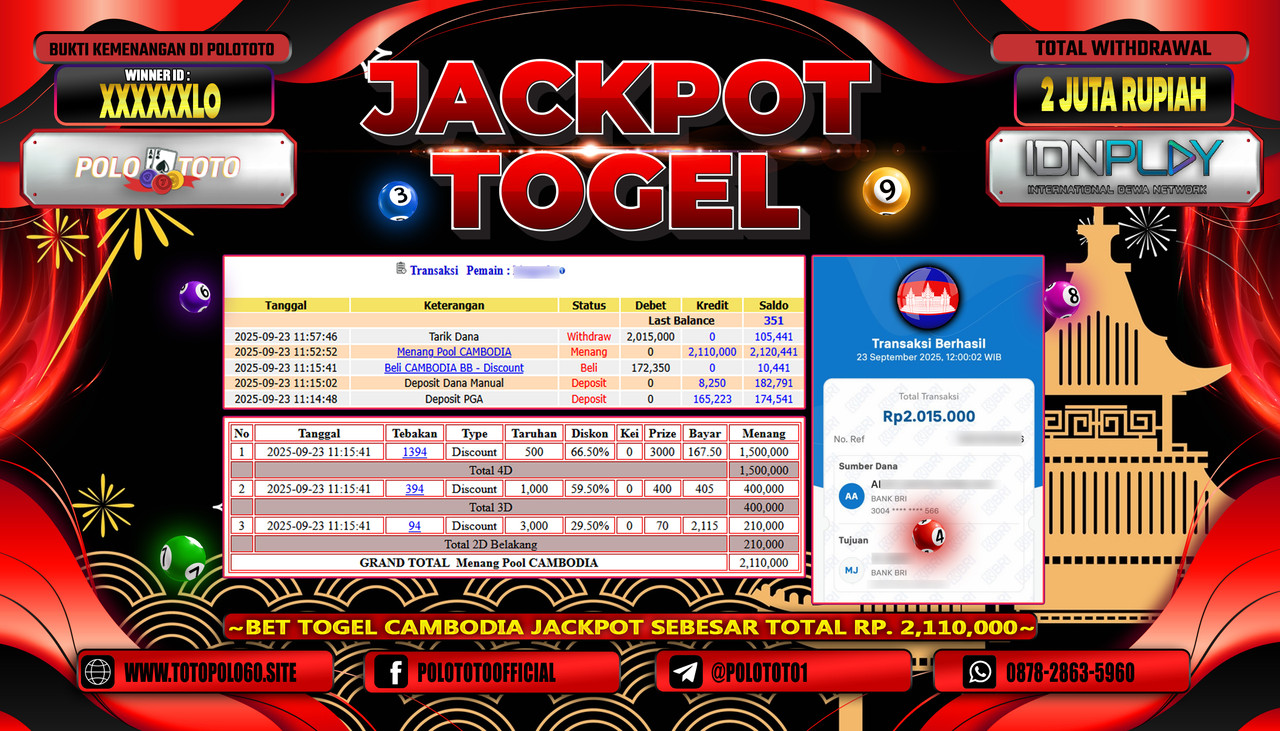 POLOTOTO JACKPOT TOGEL POOL CAMBODIA Rp.2.000.000,- LUNAS