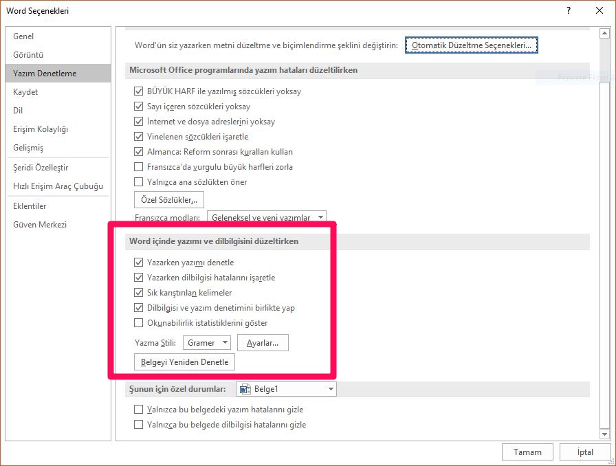 word2019 yazım denetimi