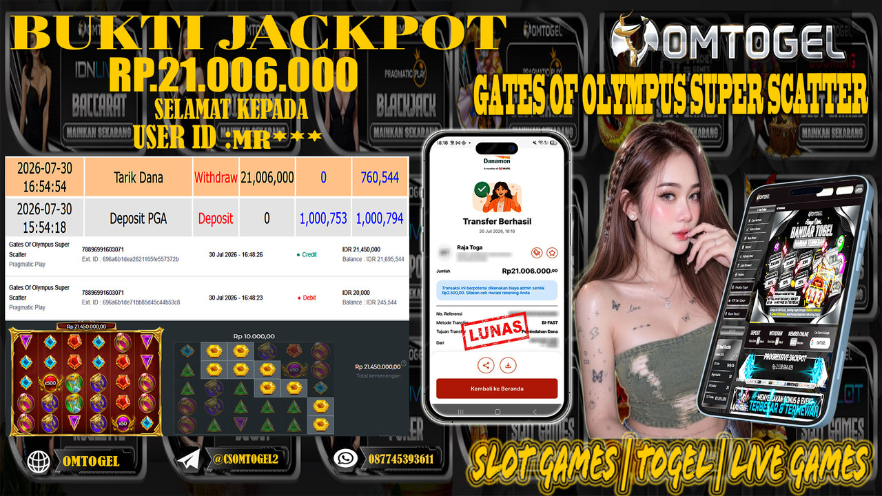 OMTOGEL JACKPOT PRAGMATICPLAY GATES OF OLYMPUS SUPER SCATTER  Rp,21,006,000,- DIBAYAR LUNAS