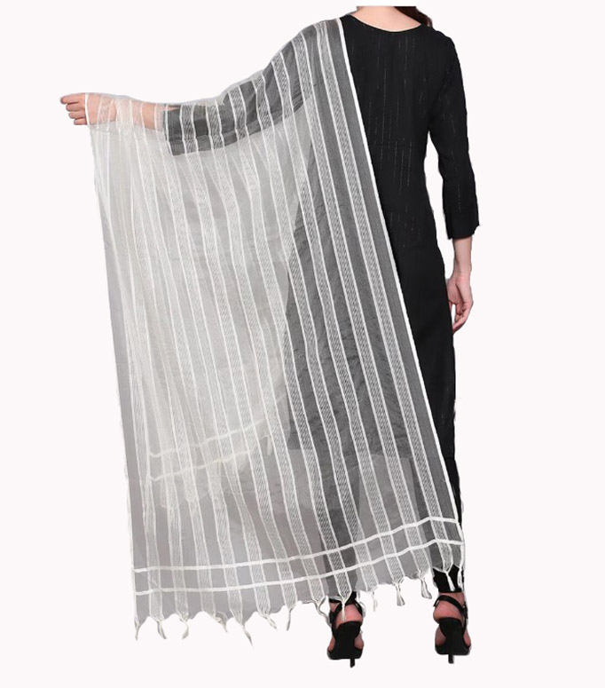 Chanderi Dupatta Gold Toned Striped with Zari Veil Stole Neck Scarf For Women's - Picture 27 of 46