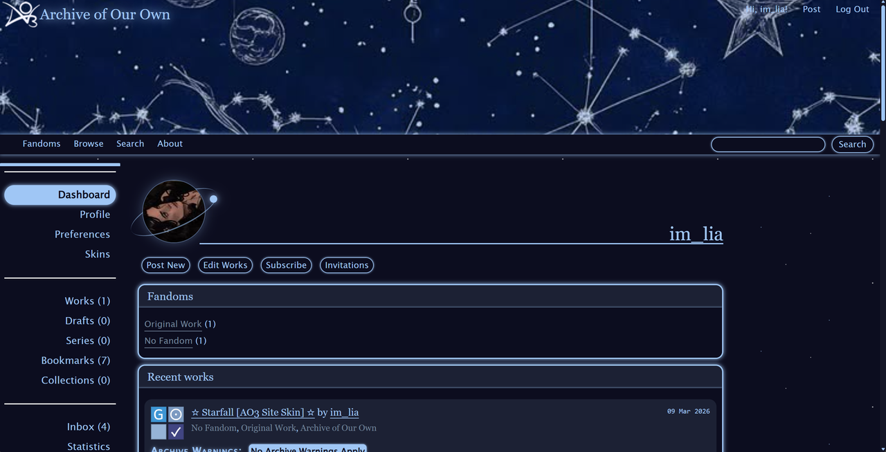 Starfall [AO3 Site Skin] ☆ - im_lia - Multifandom [Archive of Our Own]