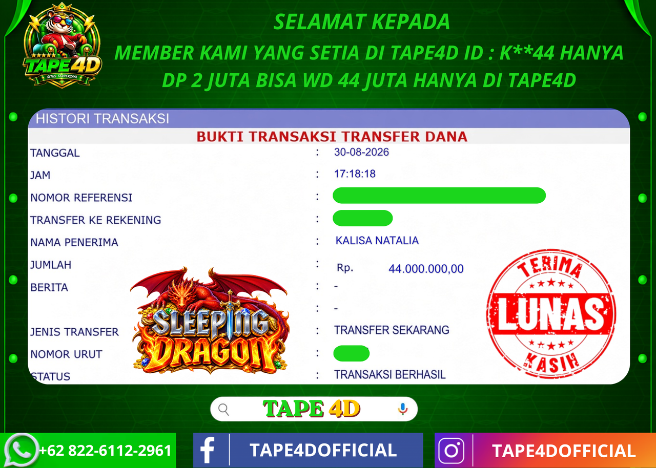 TAPE4D SLEEPING DRAGON PG SOFT 44.000.000-LUNAS