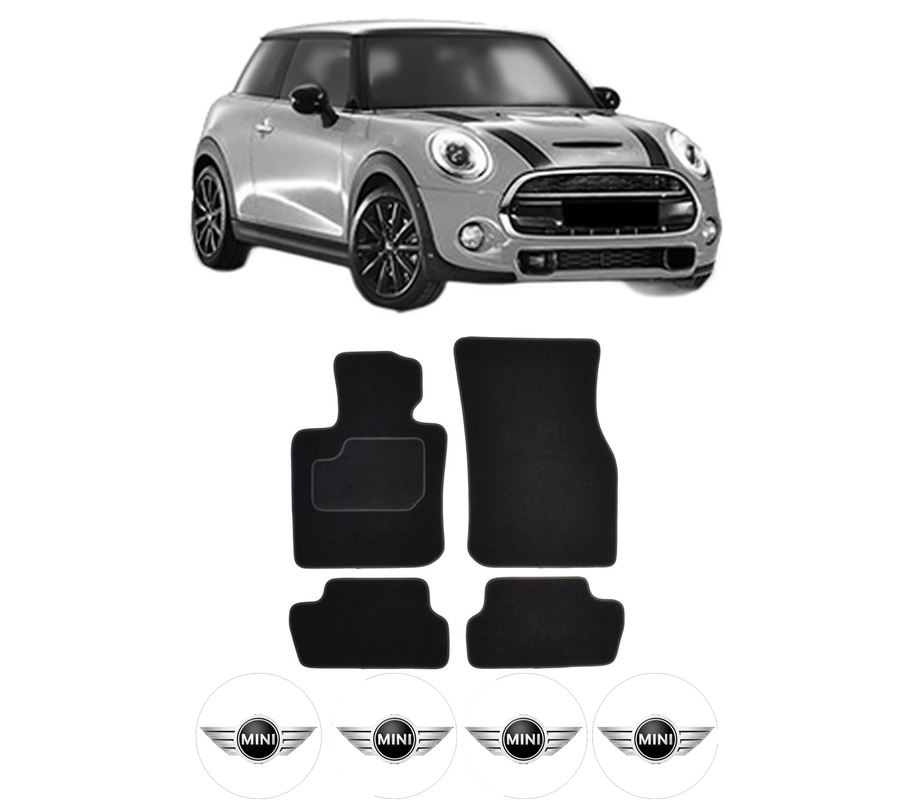 Set Covorase Presuri MINI MINI (F56) din 2013-2017, Auto, Material Textil Mocheta, 4 Stickere auto cu MINI
