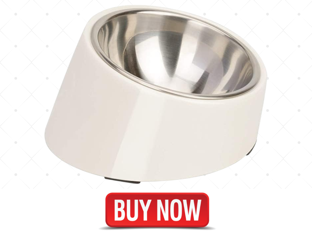 SUPER DESIGN Mess Free 15 Degree Slanted Bowl for Dogs and Cats 0.5 Cup Cream White