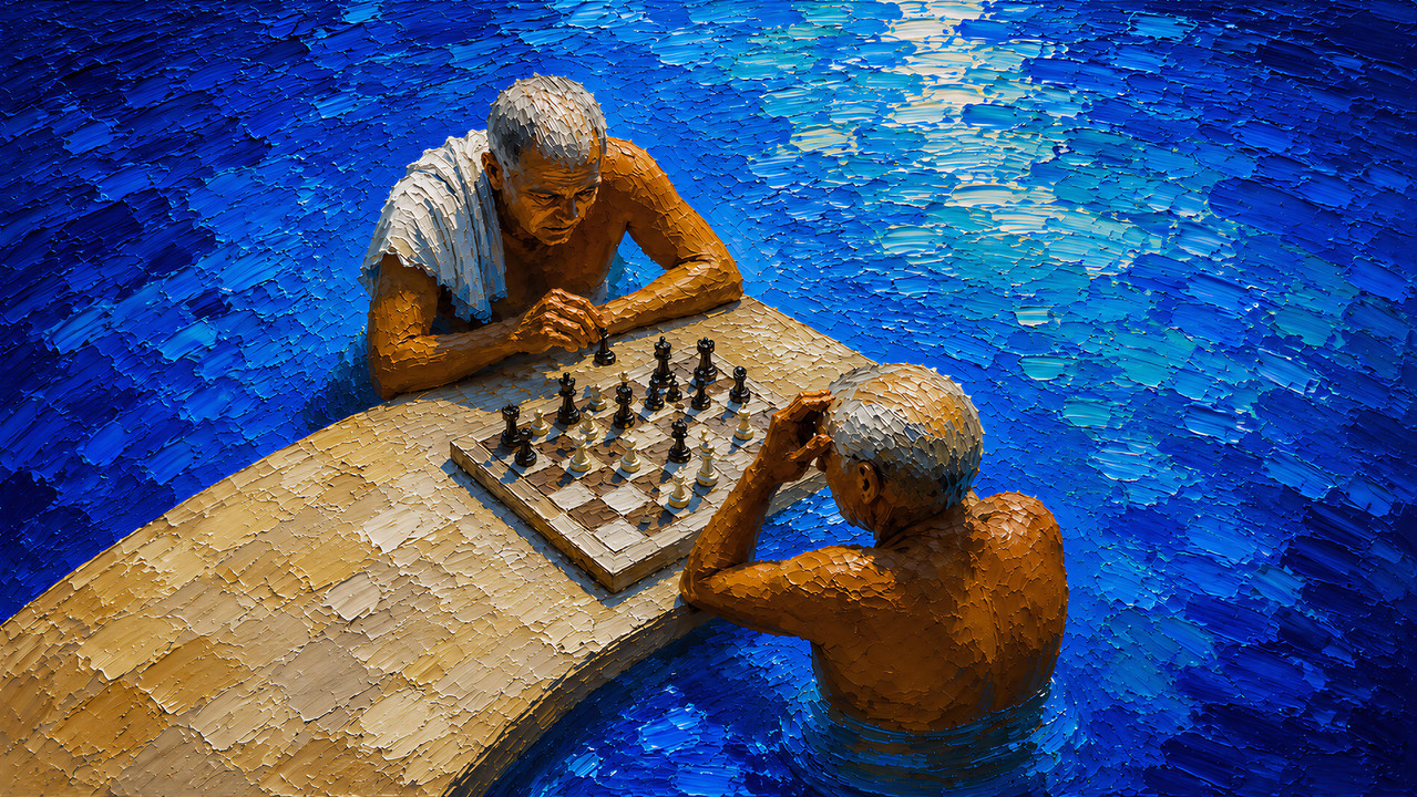 Impasto tennis court scene