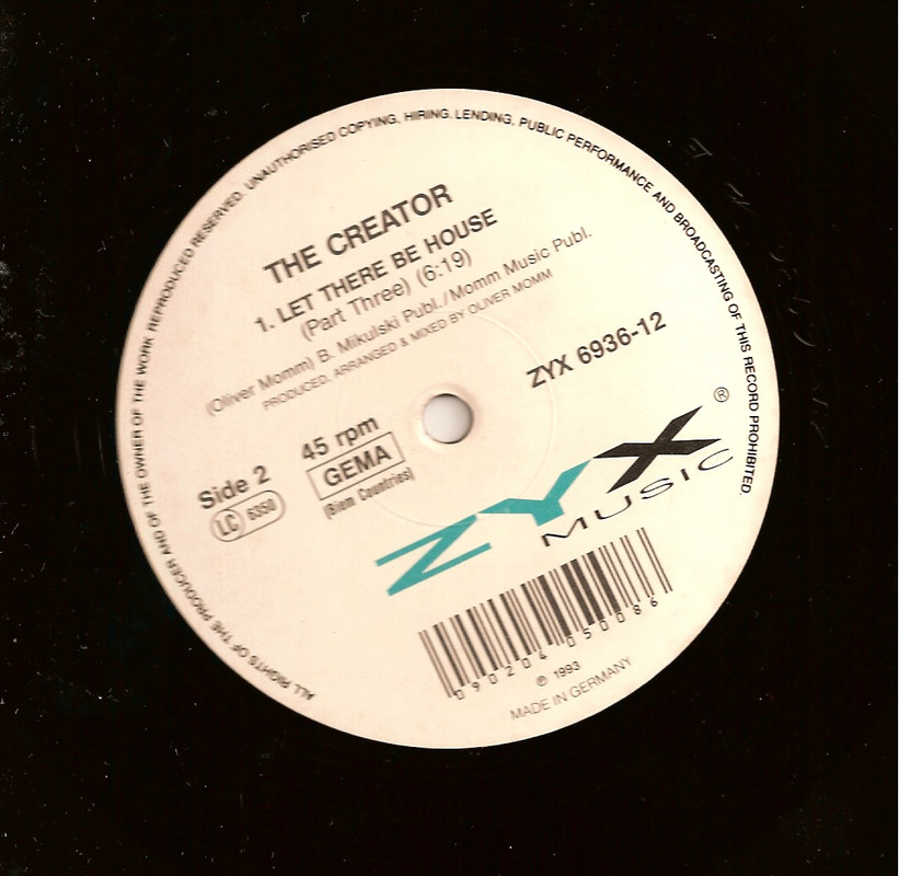 20/02/2023 - The Creator – Let There Be House (Vinyl 12)(ZYX Music – ZYX 6936-12) 1993 Rutulo-B