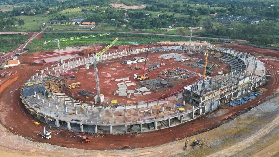 Aerial view of Hoima City Stadium showing layout and construction progress