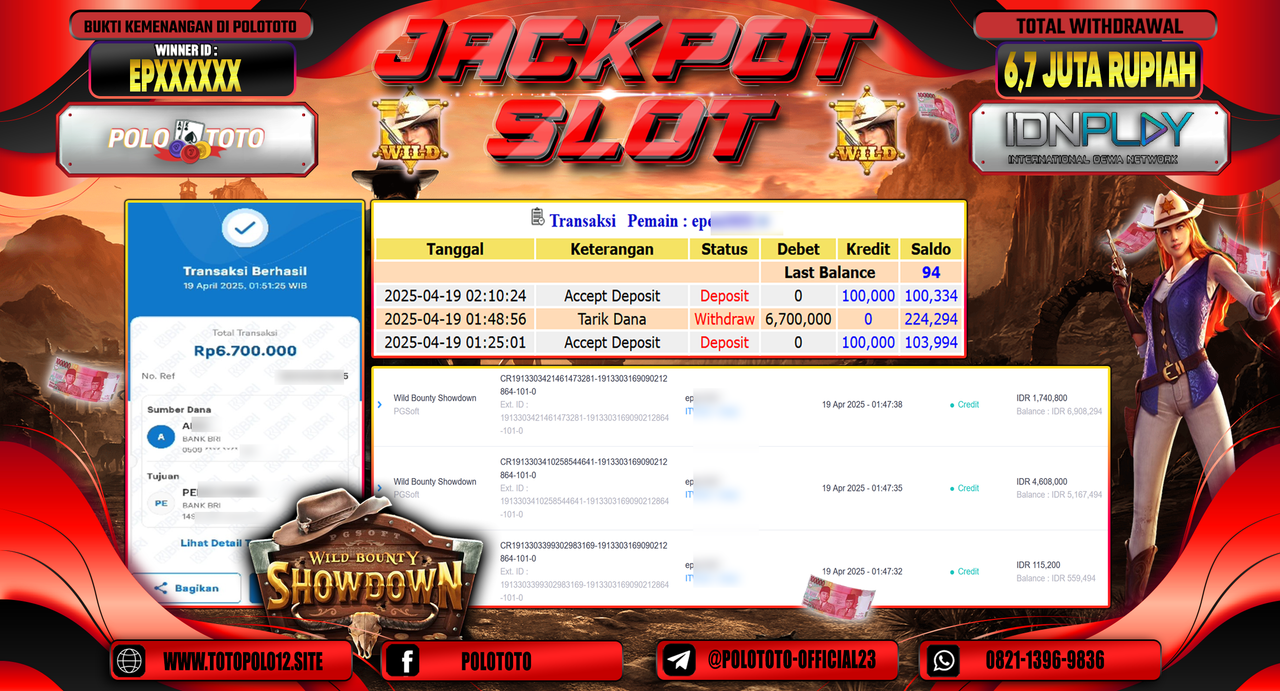 POLOTOTO JACKPOT SLOT WILD BOUNTY SHOWDOWN Rp.6.700.000,-