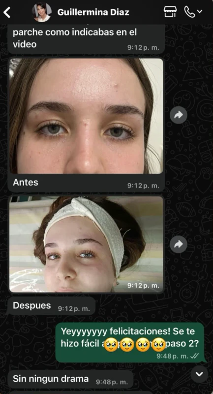 Mensaje de una alumna con antes y después de su trabajo