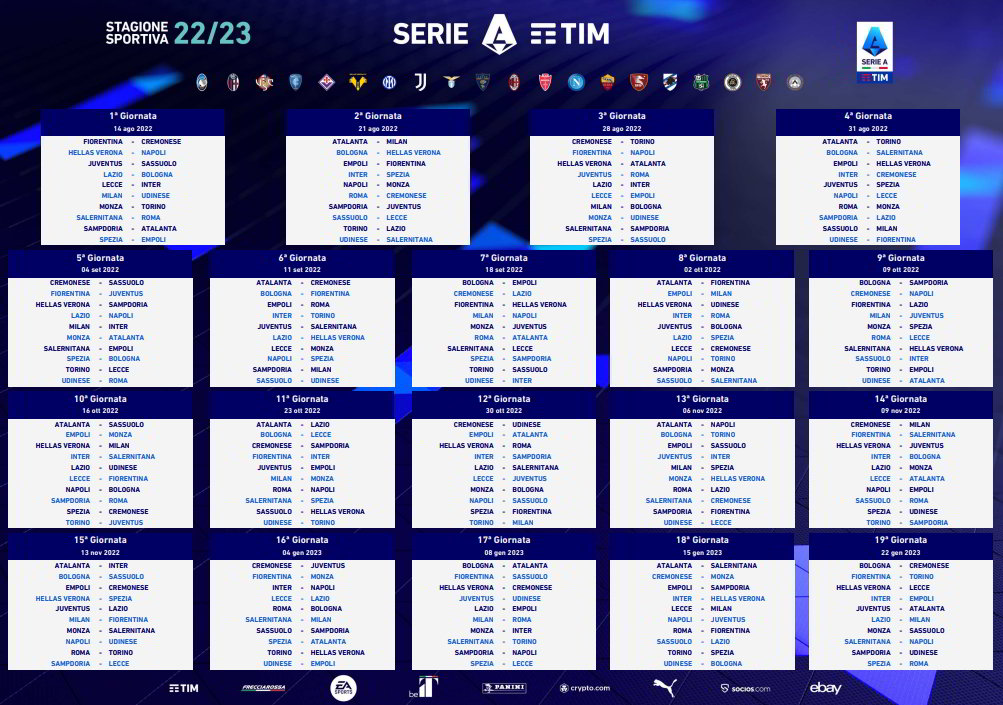 Calendario Serie A 20222023 Calcio, da scaricare in PDF (versione