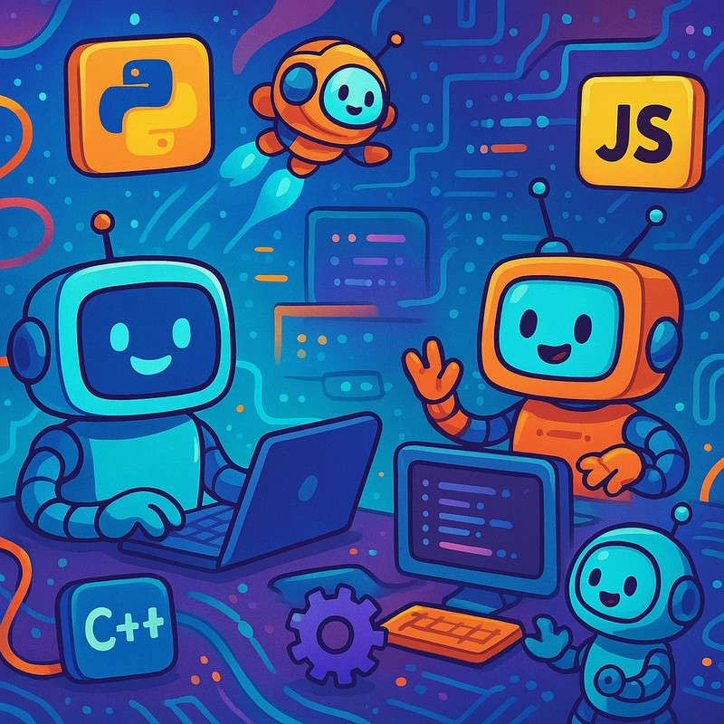 A cartoon-style image of a friendly robot