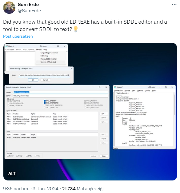 LDP.exe mit SDDL-Editor und Text-Exporter