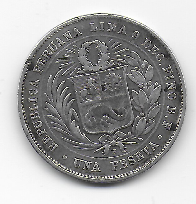 1 Peseta del Perú 1880 guerra del Pacifico Peseta-chilna-2