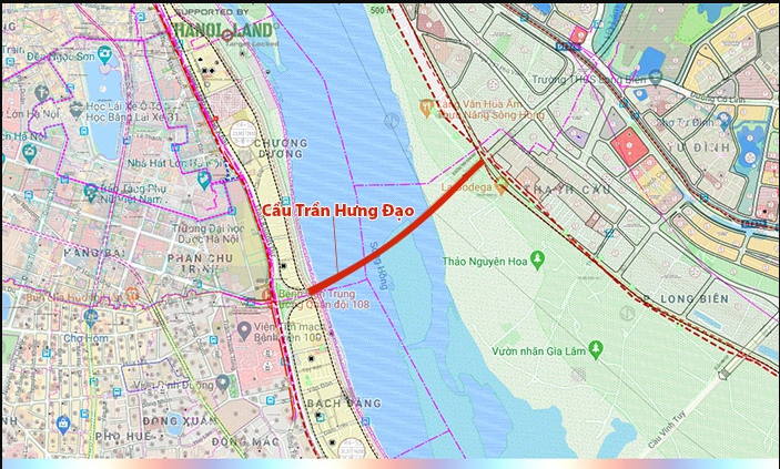 Vị trí quy hoạch cầu Trần Hưng Đạo bắc qua sông Hồng