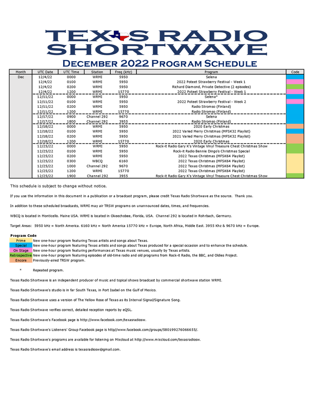 TRSW December 2022 Program Schedule (2022-11-23)