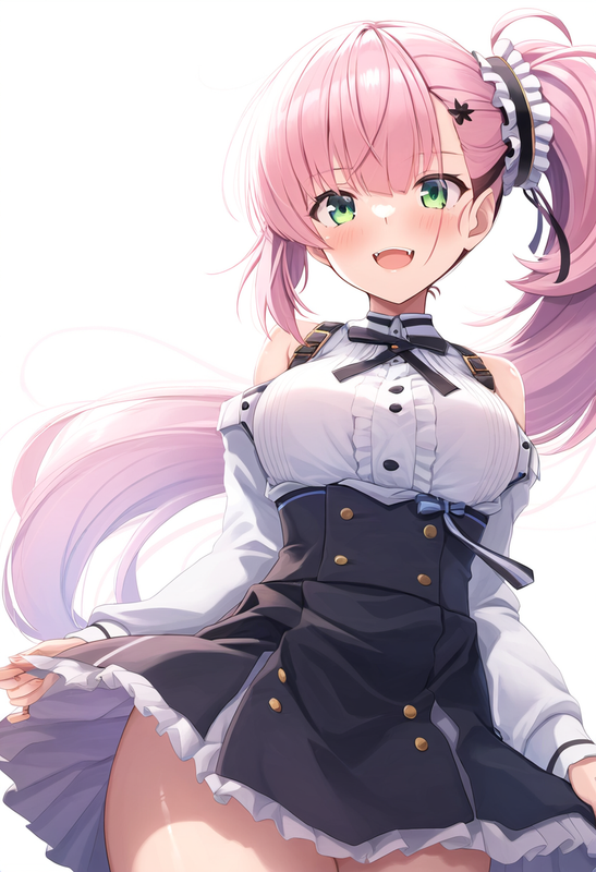 1girl, tsubakuro yume, Toji no Miko, pink hair, green eyes, fangs, side ponytail s-1032702619