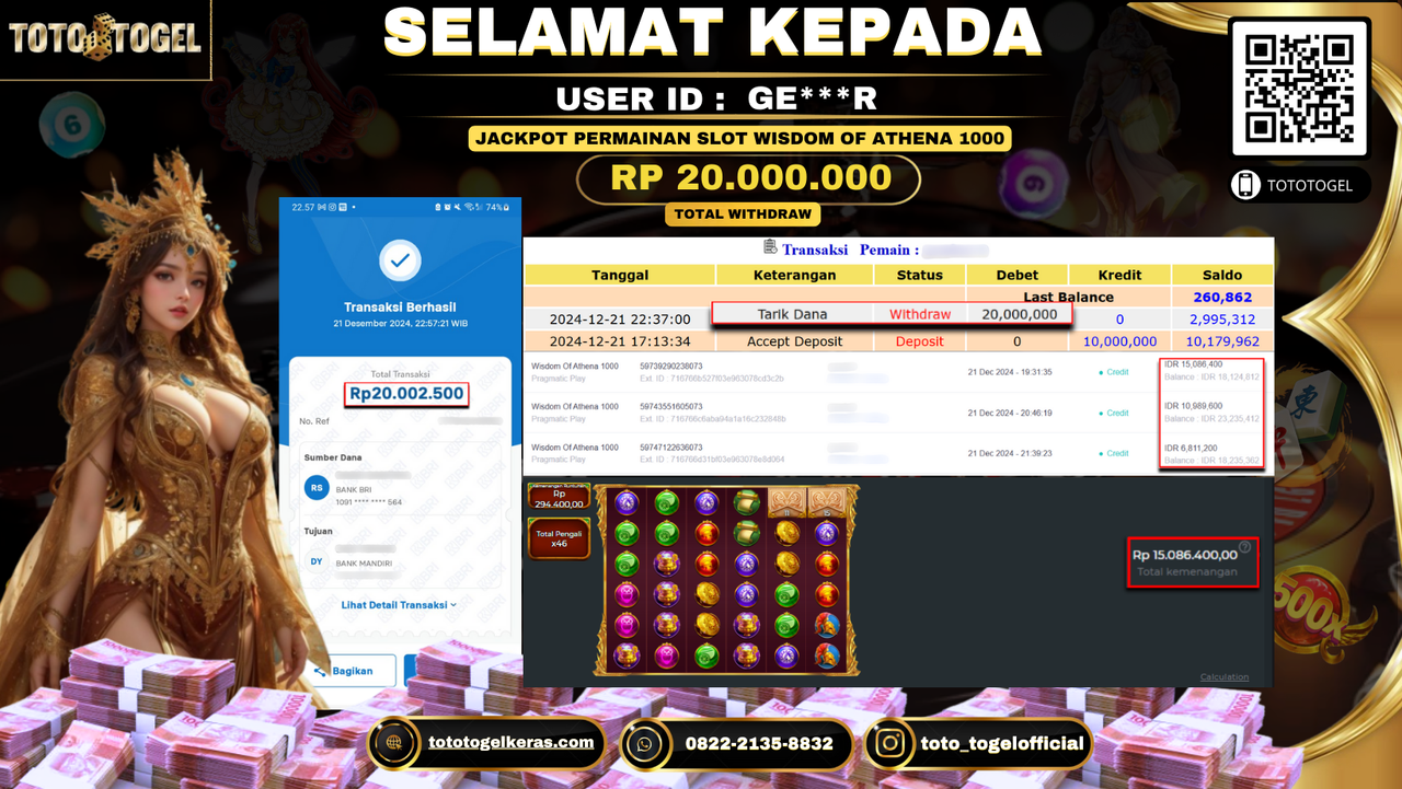 Bukti Pembayaran Jackpot  Permainan Slot Wisdom  Of Athena 1000 : GE***R LUNAS