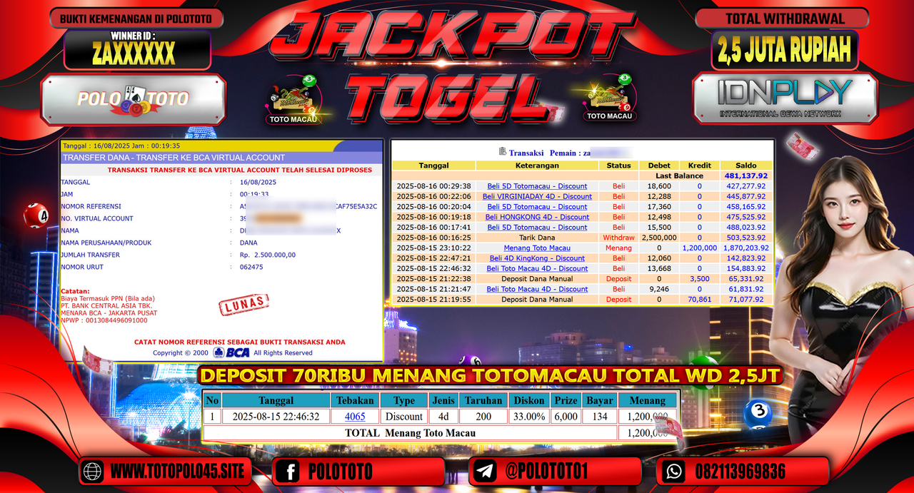 POLOTOTO JACKPOT TOGEL TOTO MACAU Rp.2.500.000,-