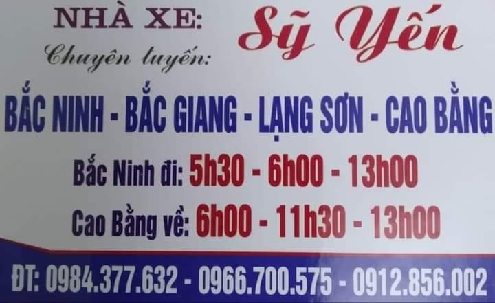 Nhà xe Sỹ Yến: 3 chuyến khức hồi Bắc Ninh Cao Bằng hàng ngày