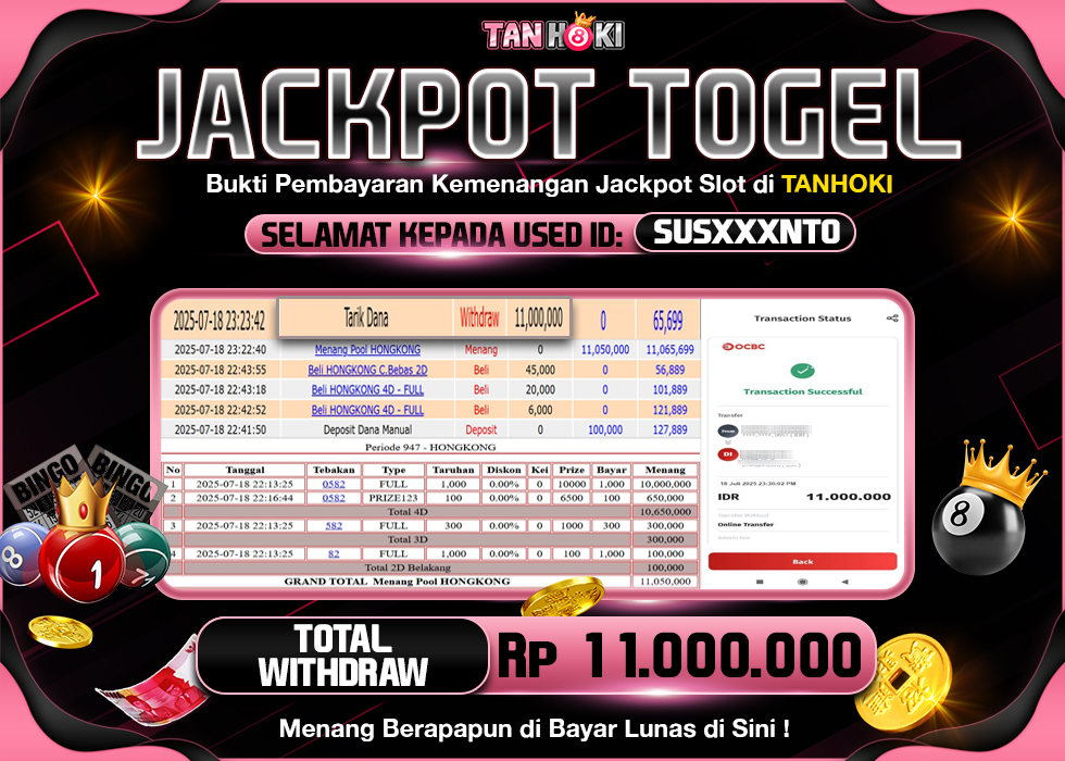 TANHOKI JACKPOT HONGKONG LOTTO Rp.11.000.000,- LUNAS