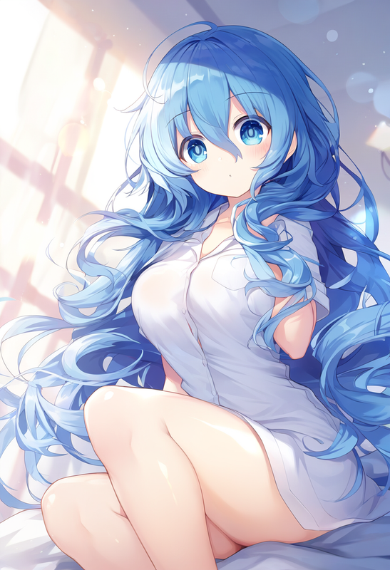 1girl, yoshino (date a live), blue eyes, blue hair, room, lighting, {{{{{shiny s s-2653476608