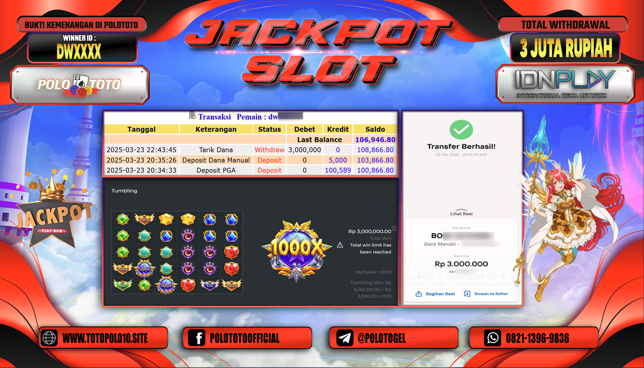 POLOTOTO JACKPOT SLOT STARLIGHT PRINCESS 1000 Rp.3.000.000,-