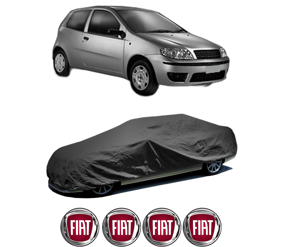 Husa tip prelata auto pentru FIAT PUNTO (188_) din 1999-2012, Culoare Negru, material textil impermeabil, rezistanta la intemperii praf UV, CARPASSION Husa Protectie, 4 Stickere auto cu FIAT