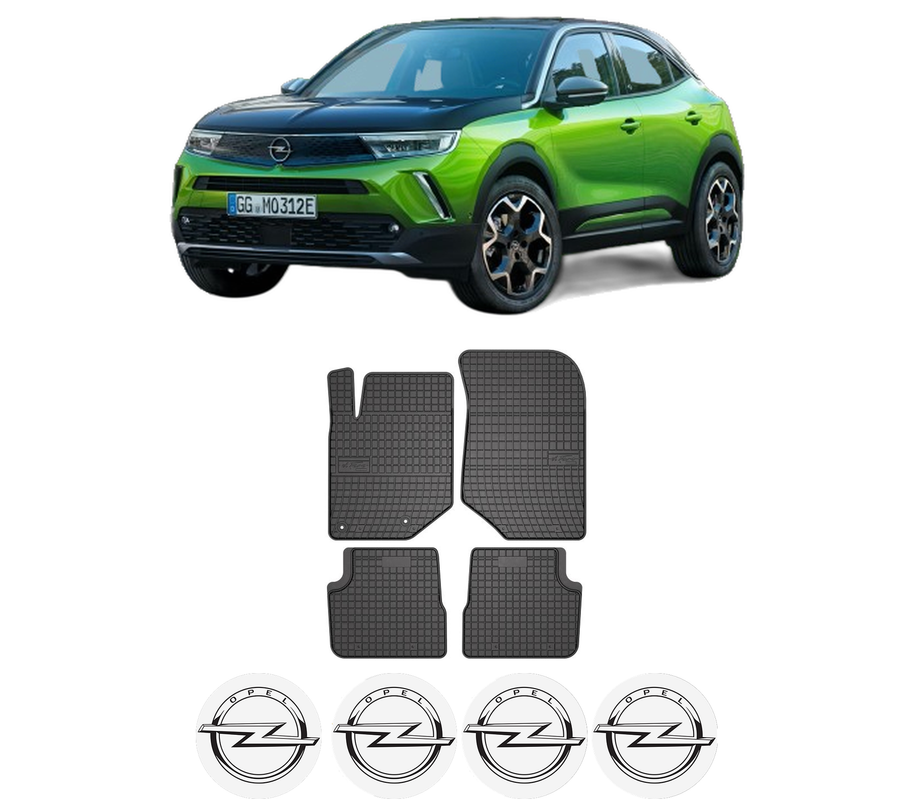 Set covorase presuri OPEL MOKKA din 2012-2024, auto, din cauciuc thermoplastic, 4 Stickere auto cu OPEL