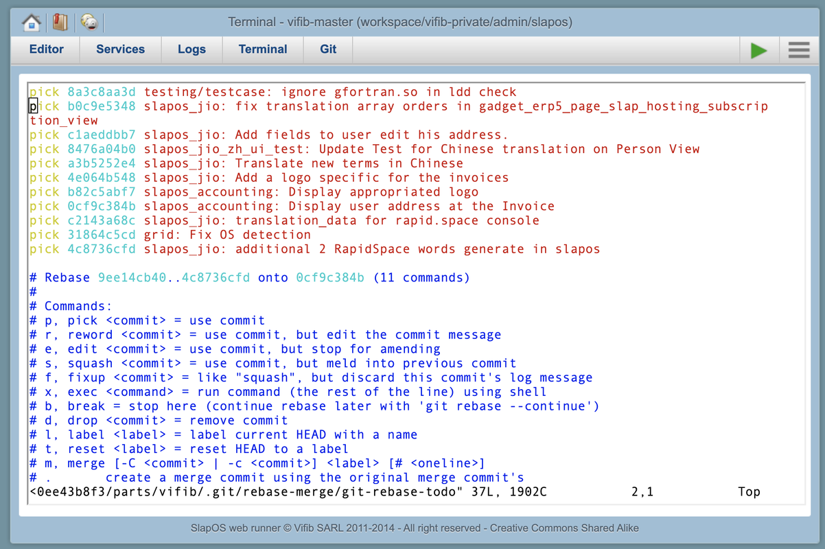 Vim editor in Webrunner