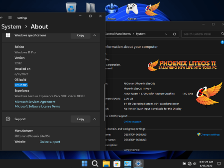 Windows 11 Insider Preview Phoenix LiteOS 22H2 Pro Build 22621.105