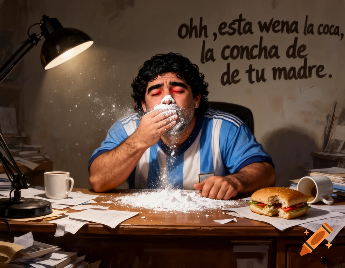craiyon-194951-Draw-Diego-Armando-Maradona-World-Cup-Winner-from-1986-inhaling-sugar-in-his-desk.png