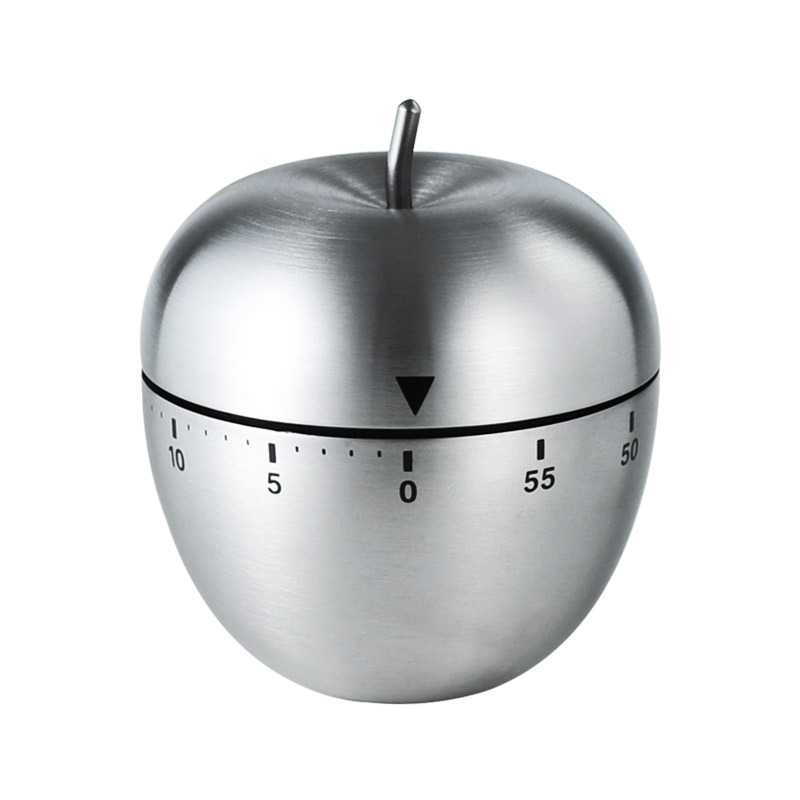 Apple Shape Stainless Steel Kitchen Timer Mechanical Cooking Timer - Wind-Up 60 Minute Countdown Timer - Loud Ring 72dB Baking Tool with Non-Slip Base - Battery-Free Analog Timer for Home Office