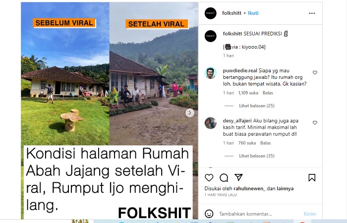 Viral postingan memperihatkan kondisi pekarangan rumah Abah Jajang di Kabupaten Cianjur, Jawa Barat yang kini rusak dan penuh lumpur.