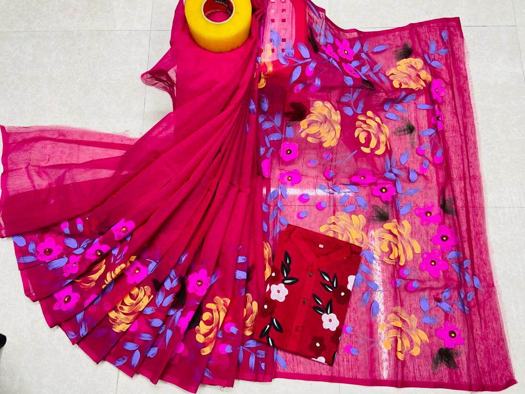 Hand Print Sharee Panjabi Couple Set