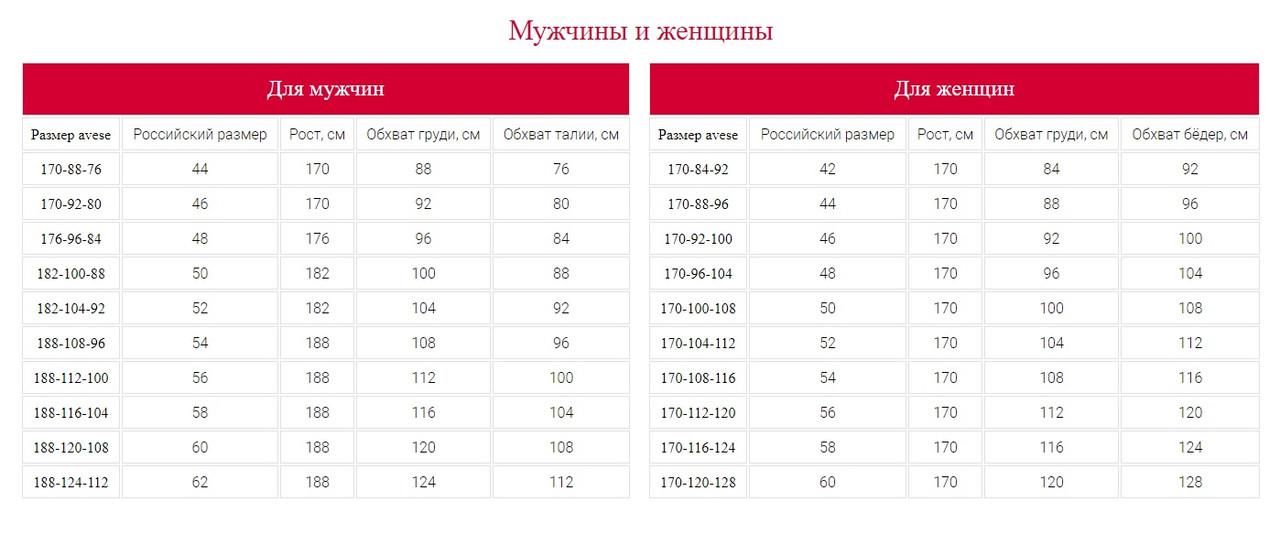 размеры взрослые