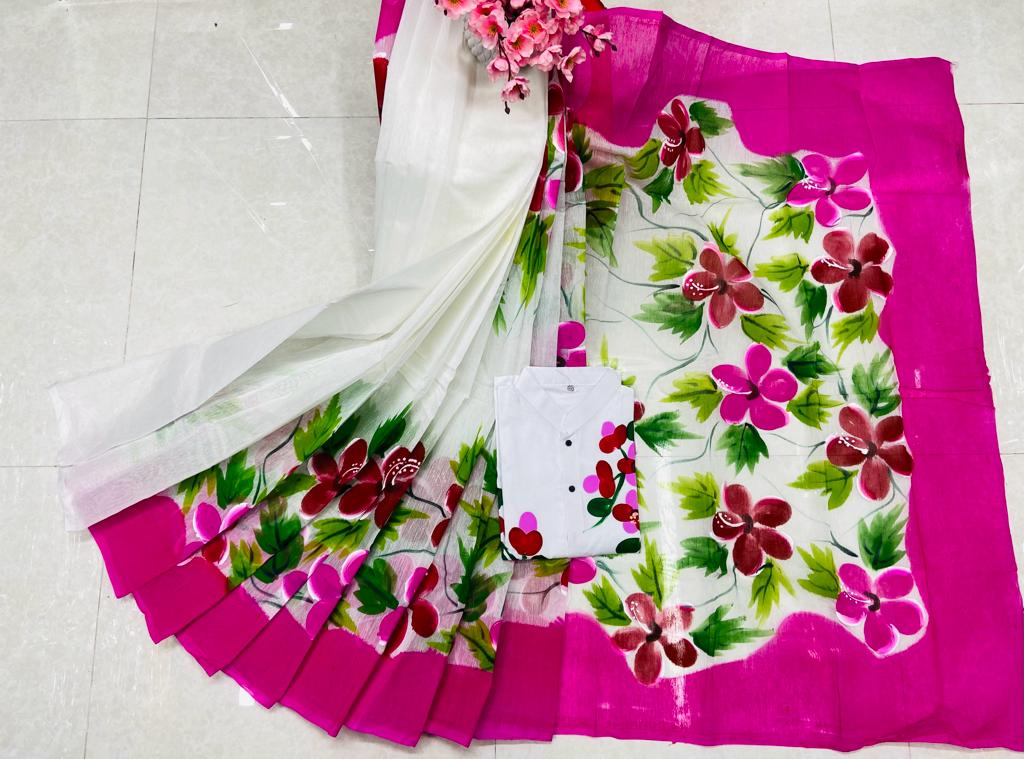 Hand Print Sharee Panjabi Couple Set