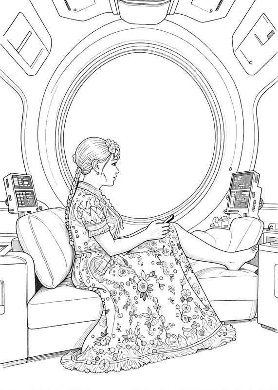 Космос через илюминатор (наброски с узором на платье)