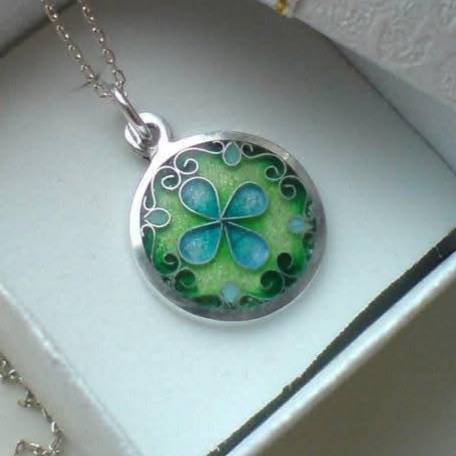 Cloisonné Enamel Pendant Lucky Clover - handmade cloisonne enamel
