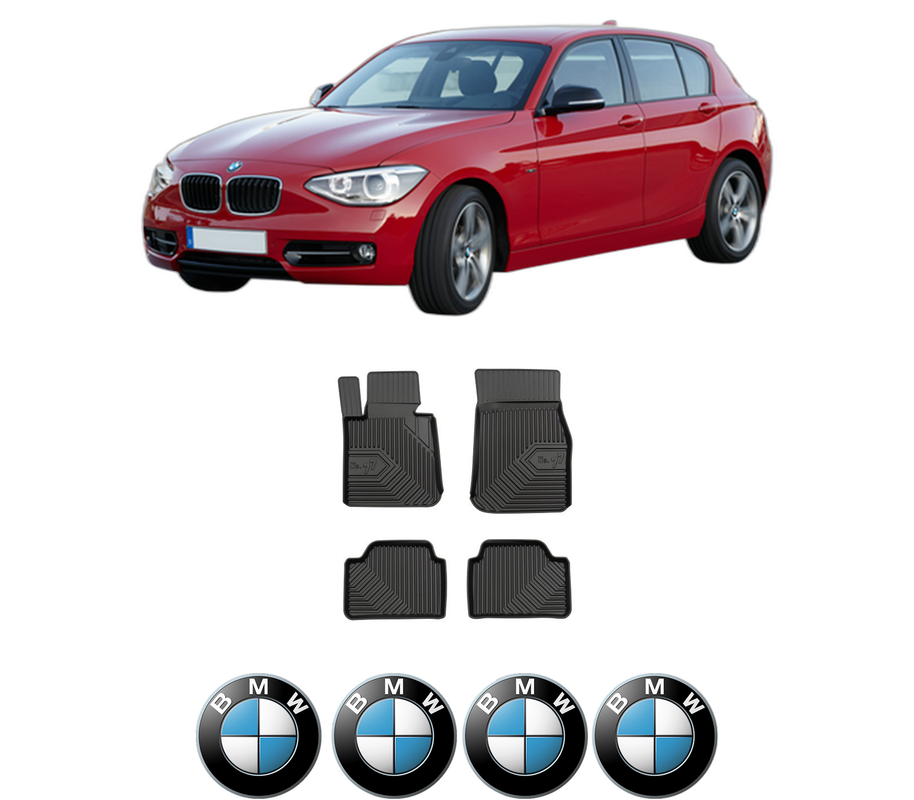 Set covorase presuri BMW Seria 1 Van (F20) din 2015-2019, auto, din cauciuc thermoplastic, 4 Stickere auto cu BMW Seria