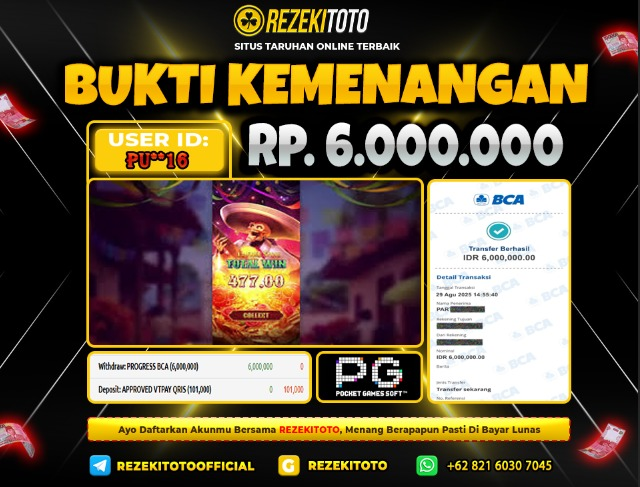 BUKTI KEMENANGAN 29 AGUSTUS 2025 WILD BANDITO 6 JUTA 