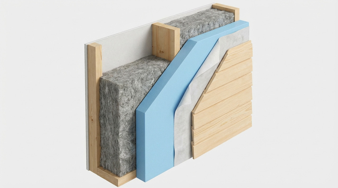 Схема утепления стен дома с использованием экструдированного пенополистирола и минеральной ваты