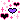 A pixel art gif of three hearts changing colors, surrounded by sparkles