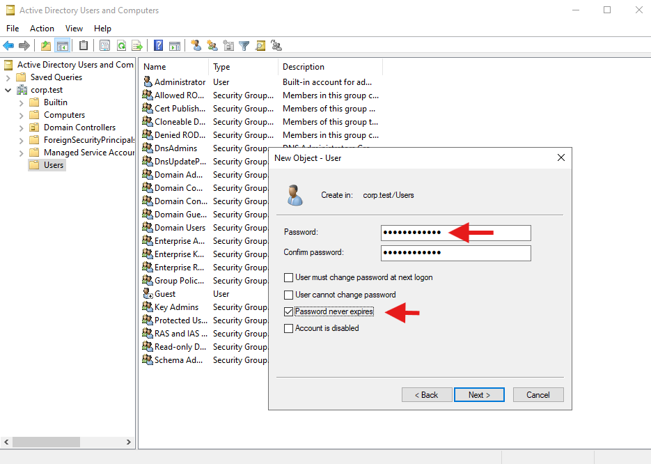 User password options
