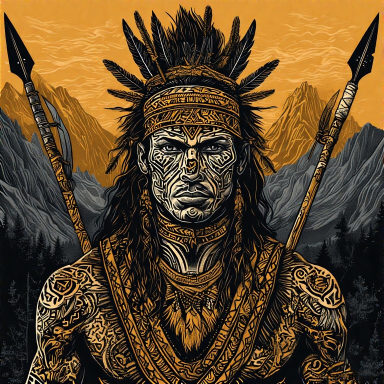 A-tribal-warrior-in-woodcut-st-37