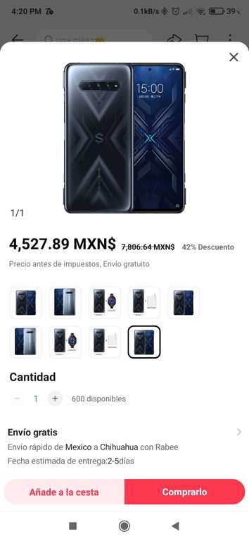 Black shark 4 AliExpress (envío desde México) 12/128 
