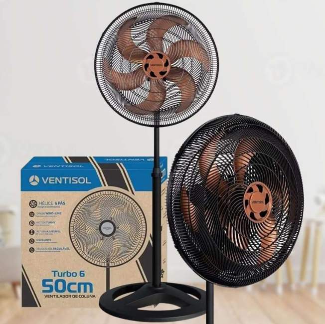 Ventisol Ventilador de Coluna Oscilante, Turbo 6 Pás Premium, Bronze, 50cm, 127V