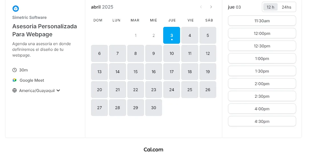 Agenda de servicios con Simetric Shop y Cal.com